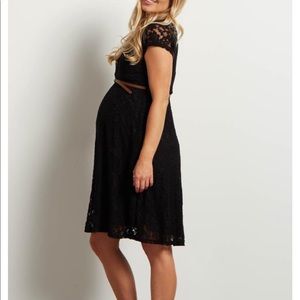 Black lace belted maternity dress